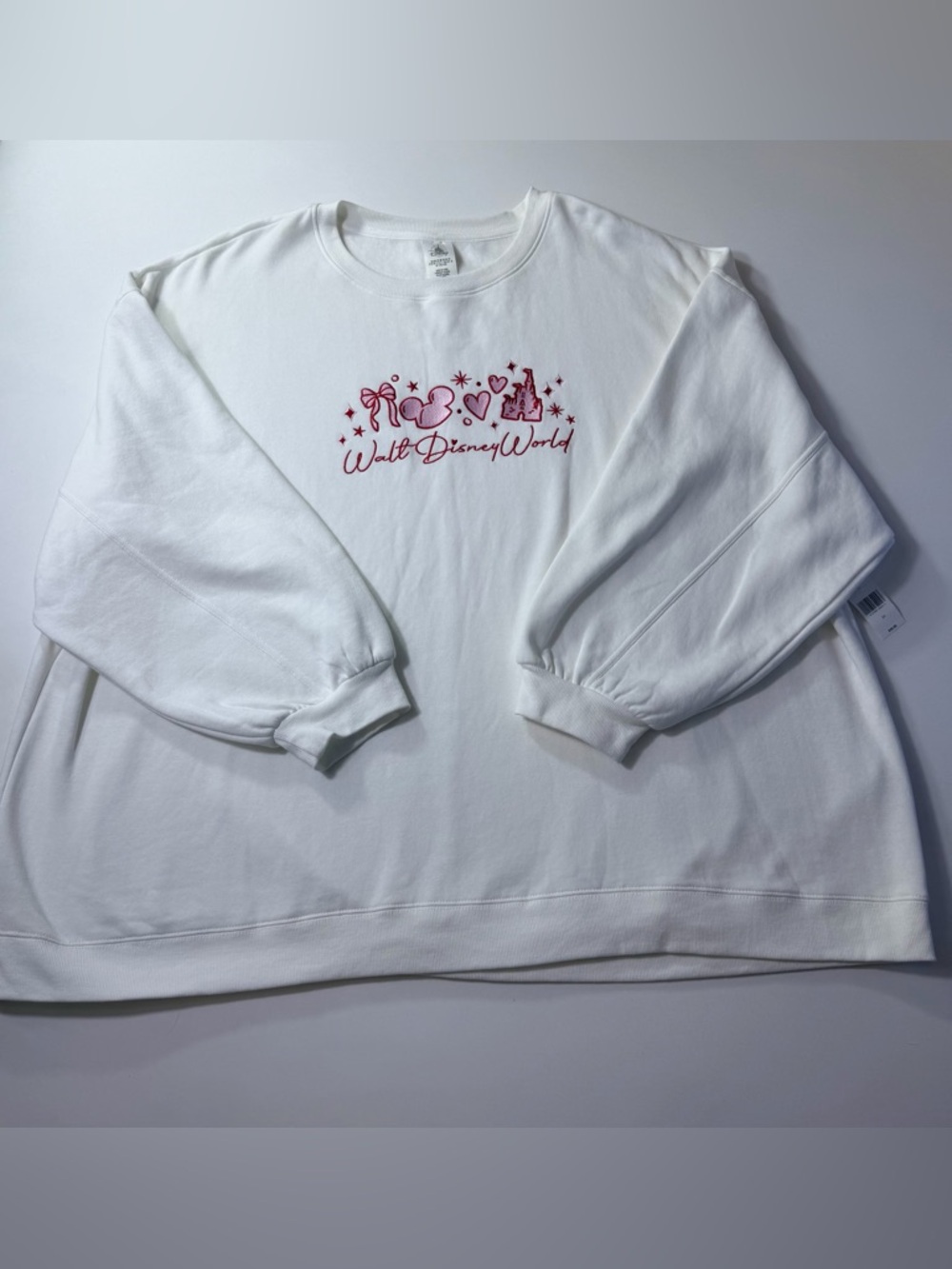 Disney White WDW Crewneck Sweatshirt with Pink Walt Disney World Icons Graphic